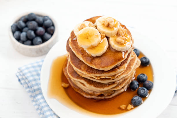 istock Pancakes with banana and caramel syrup 1200644618
