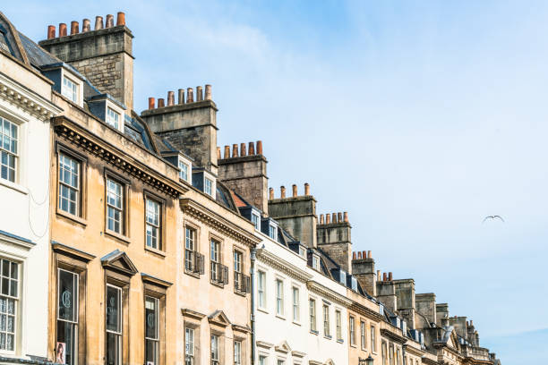 建築バスイングランドシティハウス - bath england victorian style city balcony ストックフォトと画像