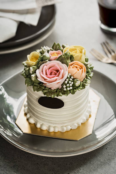 istock Butter cream Cake with pastel cream in Roses shape on top 1200655023