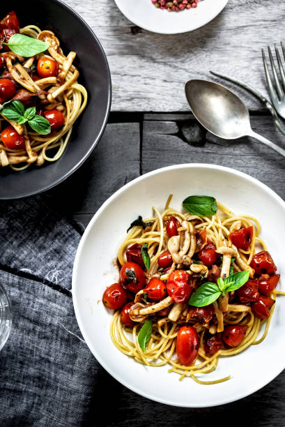 Homemade Spaghetti with Mushroom and Cherry Tomato Sauce