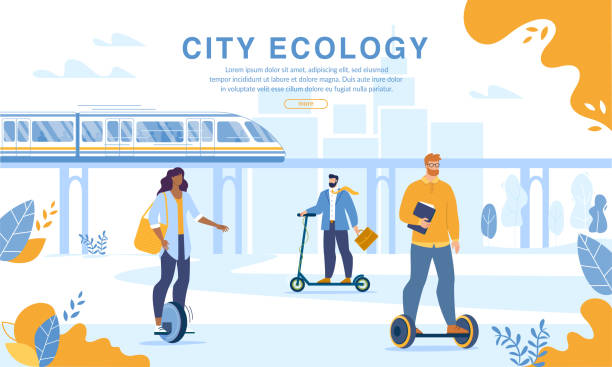 City People Riding Eco Friendly Personal Transport City People Riding Eco Friendly Personal Transport. Webpage Banner Design. Men and Women Driving Electric Scooter, Hoverboard, Monocycle. Modern Ecological Train on Magnetic Pad. Quick Ecological Ride hoverboard stock illustrations