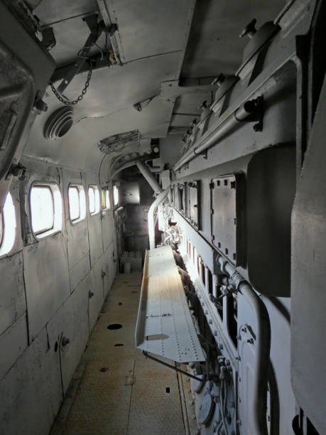 istock Gray metal corridor inside old locomotive 1200658578