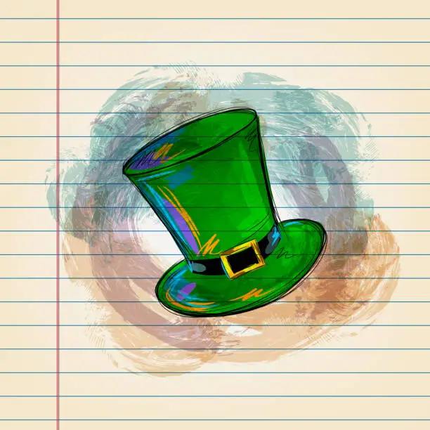 Vector illustration of Saint Patrick's Day Hat Drawing on Ruled Paper