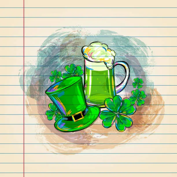 Vector illustration of Saint Patrick's Day Celebration Drawing on Ruled Paper