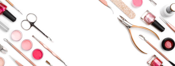 istock Set of manicure and pedicure tools and cosmetics with space 1200664250