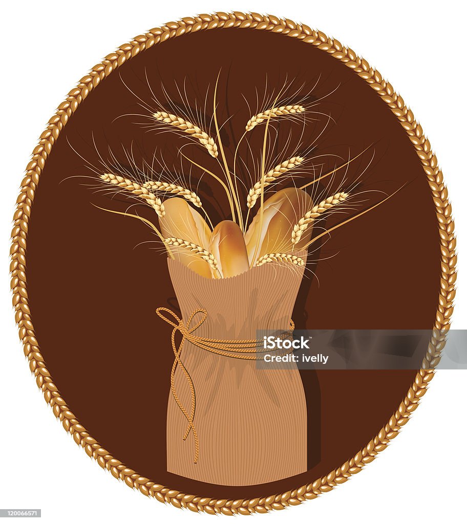 Vecteur frame. Sac en papier avec du pain et le blé. - clipart vectoriel de Blé libre de droits