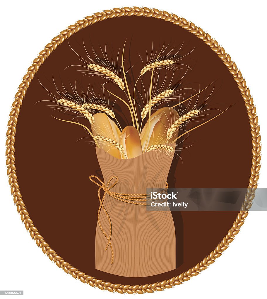 Vetor moldura. Saco de Papel com pão e trigo. - Royalty-free Alimentação Saudável arte vetorial
