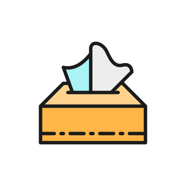 Paper napkins in box flat color line icon. Isolated on white background Vector paper napkins in box flat color line icon. Symbol and sign illustration design. Isolated on white background tissue box pattern stock illustrations
