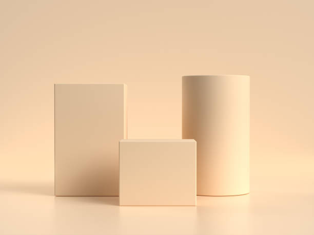 istock geometric shape set blank podium shelf cream/soft yellow scene 3d rendering 1200670328