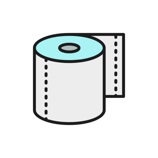 トイレットペーパーのロール、ナプキンフラットカラーラインアイコン。 - paper towel hygiene public restroom cleaning点のイラスト素材／クリップアート素材／マンガ素材／アイコン素材