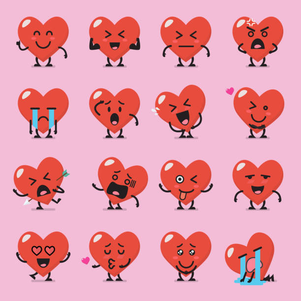 bildbanksillustrationer, clip art samt tecknat material och ikoner med emojiuppsättning för hjärt tecken - awkward kiss