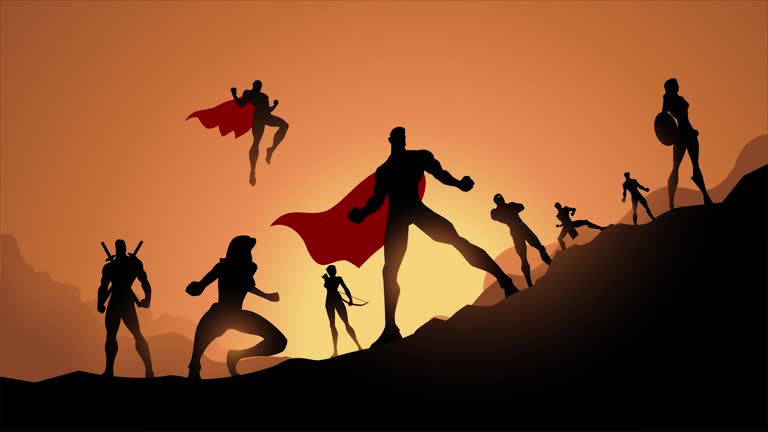 Loopable Superhero Team Silhouette Animation Video