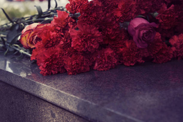 istock carnation flowers laid on the granite monument 1200674623