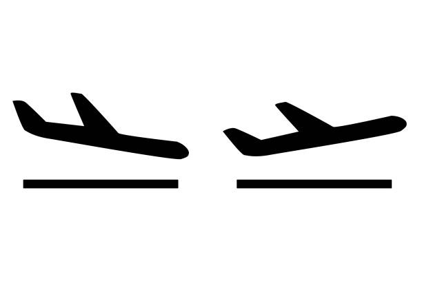 출발 도착 비행기 비행 아이콘 격리 벡터 - airplane commercial airplane airport arrow sign stock illustrations