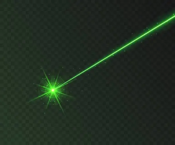 Vector illustration of Green laser beam light effect isolated on transparent background