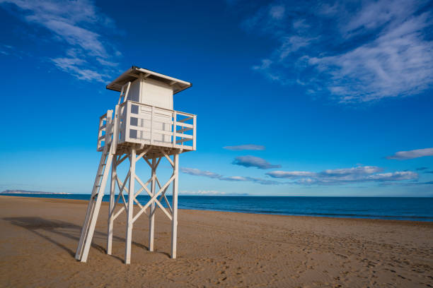 istock Gandia Grao beach with baywatch tower in Valencia 1200678933