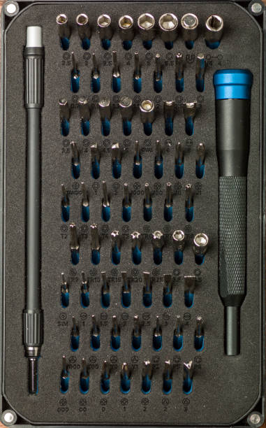istock Close-up on bits, metal tips for various screws 1200680589