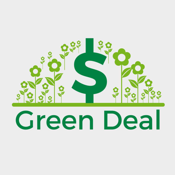 Green deal. Conceptual illustration with flowers and dollar sign Green deal. Conceptual illustration with flowers and dollar sign budget cuts stock illustrations