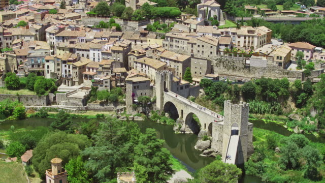 Beautiful aerial video of Besalu, Catalunya, Spain