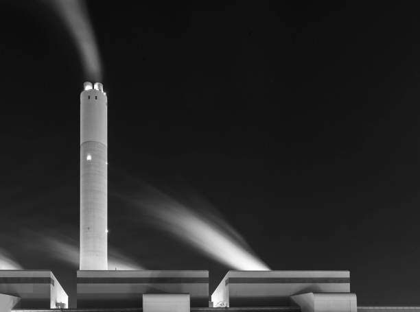 Chimney of power plant at night