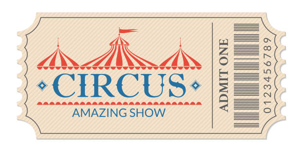 ilustrações, clipart, desenhos animados e ícones de bilhete de circo. show incrível. cartão retro com barraca ou marquise do carnaval. admita um cupom. ilustração do vetor. - circus circus tent carnival tent