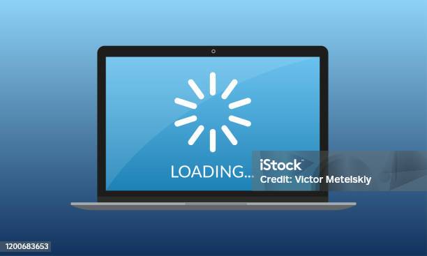 Laptop With Loading On The Screen Update Computer System Vector ...