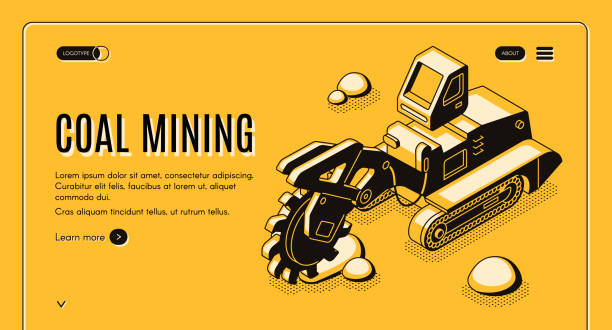 illustrations, cliparts, dessins animés et icônes de site web isométrique de vecteur de compagnie minière de charbon - surface mine