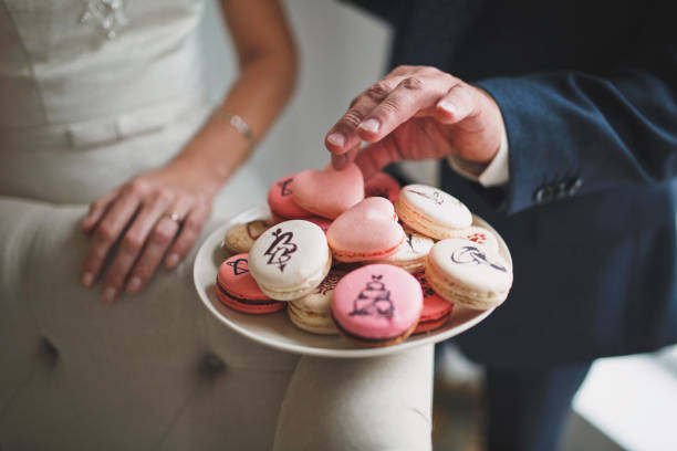 Wedding concept with macaroons. stock photo