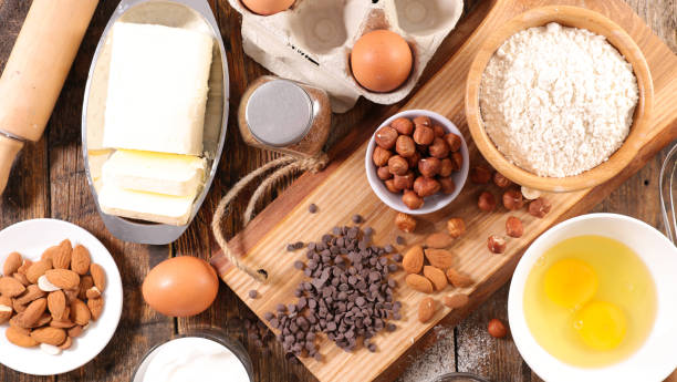 istock baking ingredient with butter, flour, egg, chocolate- cake ingredient recipe 1200697546