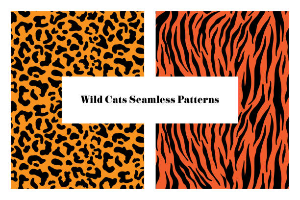 istock Tiger stripes and leopard spots seamless pattern, animal skin texture, abstract ornament for clothing, fashion safari wallpaper, textile, natural hand drawn ink, camouflage, tropical wild cat set 1200699303