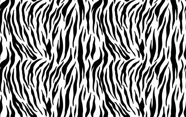 Vector illustration of Tiger stripes seamless pattern, animal skin texture, abstract ornament for clothing, fashion safari wallpaper, textile, natural hand drawn ink illustration, black and orange camouflage, tropical cat
