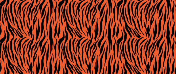tiger streifen nahtlose muster, tier haut textur, abstrakte ornament für kleidung, mode safari tapete, textil, natürliche handgezeichnete tinte illustration, schwarz und orange tarnung, tropische katze - tiger skin stock-grafiken, -clipart, -cartoons und -symbole