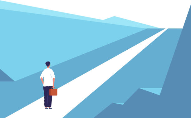 New journey concept. Highway road abstract person standing outdoor business opportunities vector flat background New journey concept. Highway road abstract person standing outdoor business opportunities vector flat background. Career new way, businessman journey to opportunity illustration optimism background stock illustrations