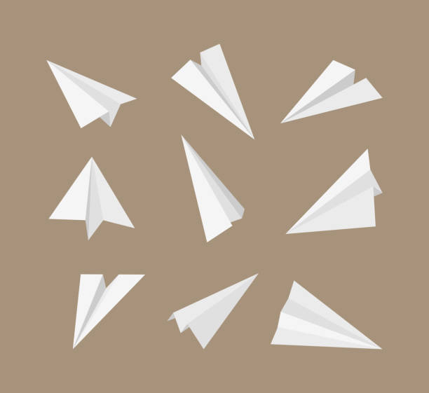 Paper planes. 3d origami aircraft flying paper travelling symbols vector set Paper planes. 3d origami aircraft flying paper travelling symbols vector set. Origami plane transport, paper aircraft illustration collection gliding stock illustrations