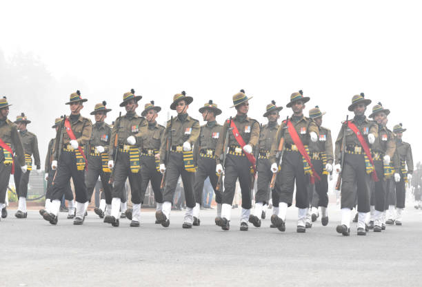 Republic Day rehearsals at Rajpath. New Delhi, India - January 18 2020: Republic Day 2020 rehearsals at Rajpath. indian navy stock pictures, royalty-free photos & images