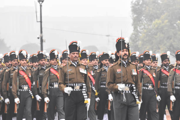 Republic Day rehearsals at Rajpath. New Delhi, India - January 18 2020: Republic Day 2020 rehearsals at Rajpath. indian navy stock pictures, royalty-free photos & images