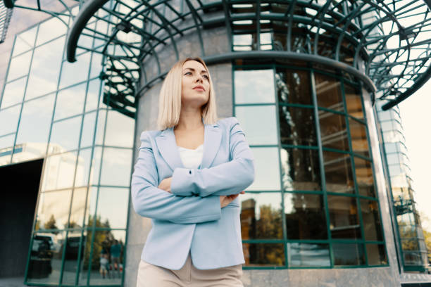 istock Successful business woman in blue suit 1200705036