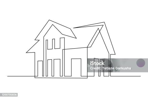 Семейный Коттедж — стоковая векторная графика и другие изображения на тему Дом - Дом, Штриховой рисунок, Жилое здание