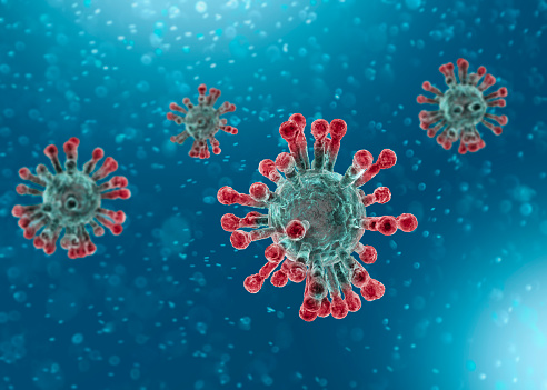 Vista microscópica del coronavirus, un patógeno que ataca las vías respiratorias. Análisis y prueba, experimentación. Sars photo