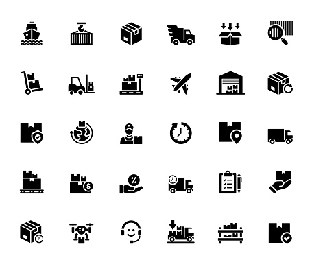 Simple Set of Delivery and Logistics Related Vector Icons. Symbol Collection