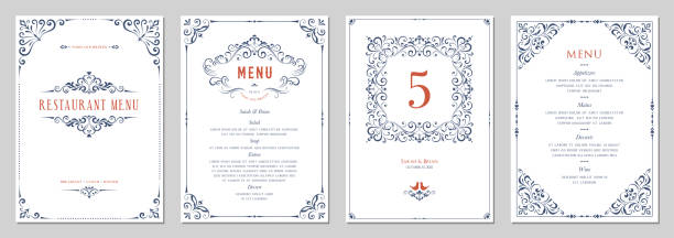 ilustrações de stock, clip art, desenhos animados e ícones de ornate design templates_04 - invitation blue old fashioned contemporary