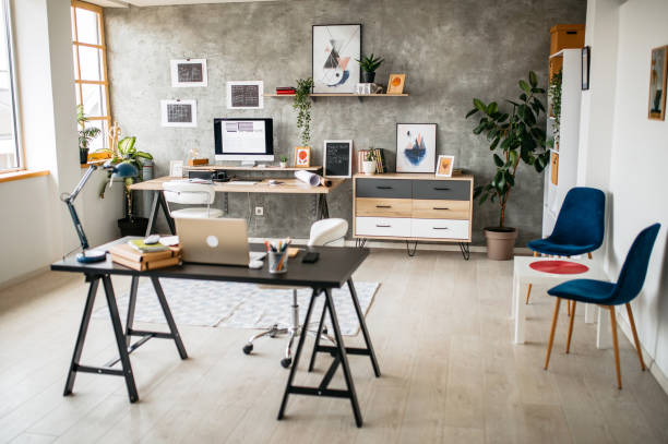 modern office interior - estúdio de design imagens e fotografias de stock