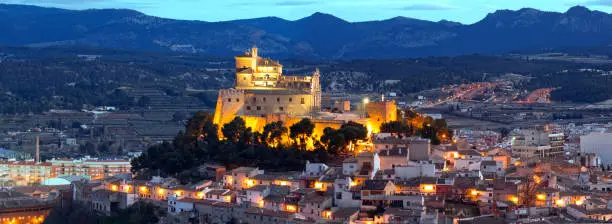 Panorama of Caravaca De La Cruz cityscape. Pilgrimage site near Murcia, in Spain. One of the 5 holy cities in the world.