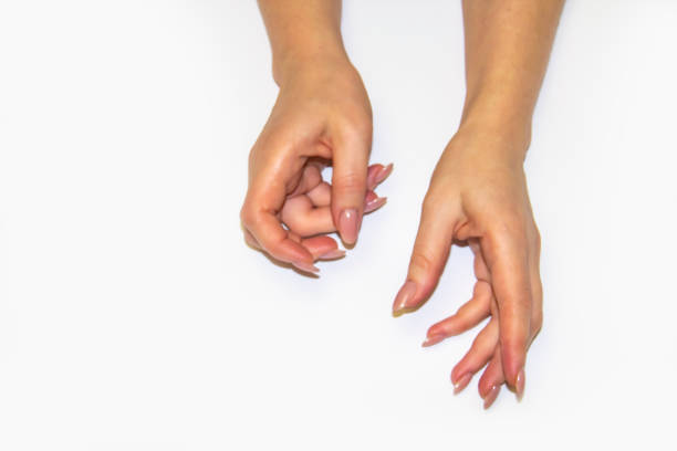 istock A composition of Women's hands which show move light background. Female hands show something. Concept with female hands. 1200708029