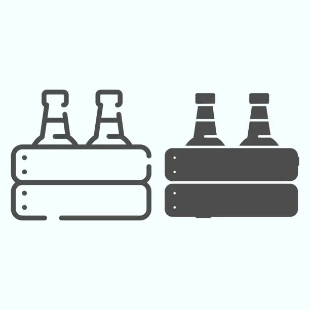 Vector illustration of Case of beer line and solid icon. Two glasses in a box vector illustration isolated on white. Pack of Beer outline style design, designed for web and app. Eps 10.