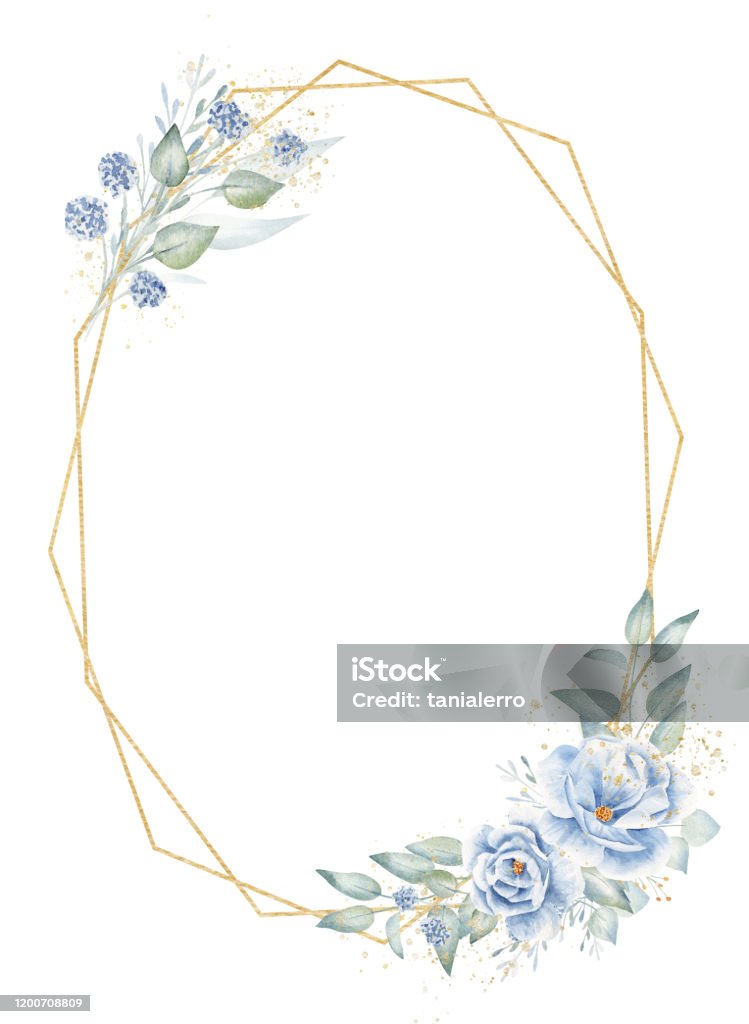 Oval Angular Frame With Floral Elements Hand Drawn Raster Illustration ...