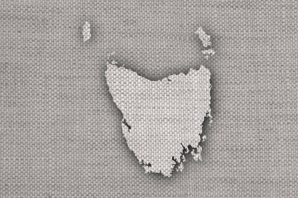Map of Tasmania on old linen
