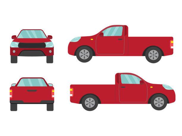 istock Set of red pickup truck single cab car view on white background,illustration vector,Side, front, back 1200709063