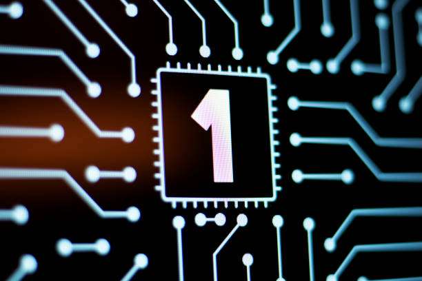 istock Technology Background and Circuit Board With Number 1. Close-Up Computer Screen Concept. 1200709963