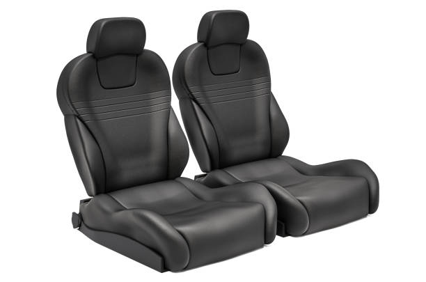 istock Two black leather bucket seats, car seats. 3D rendering isolated on white background 1200711978